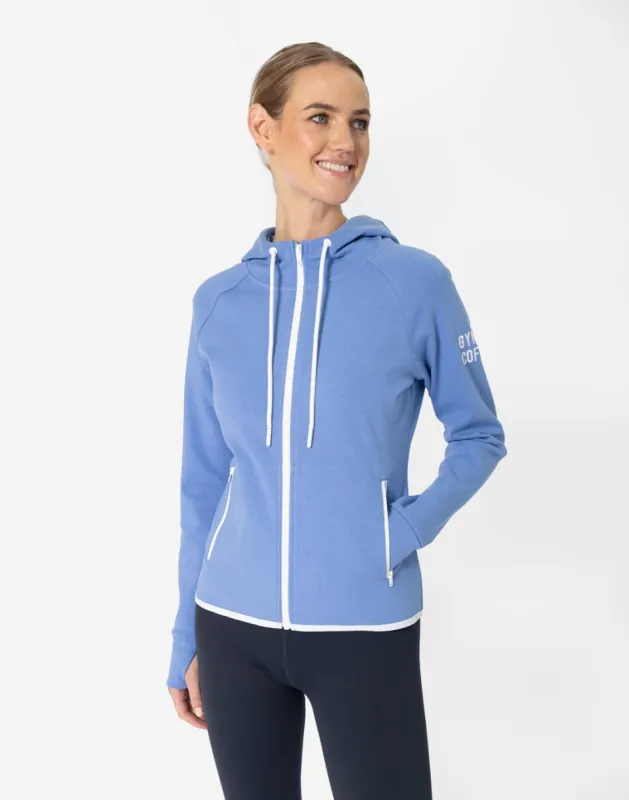 Chill Zip Hoodie in Misty Blue sold by Gym+Coffee
