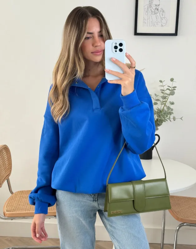 Snap Collar Sierra Sweatshirt in Azure Blue sold by Gym+Coffee