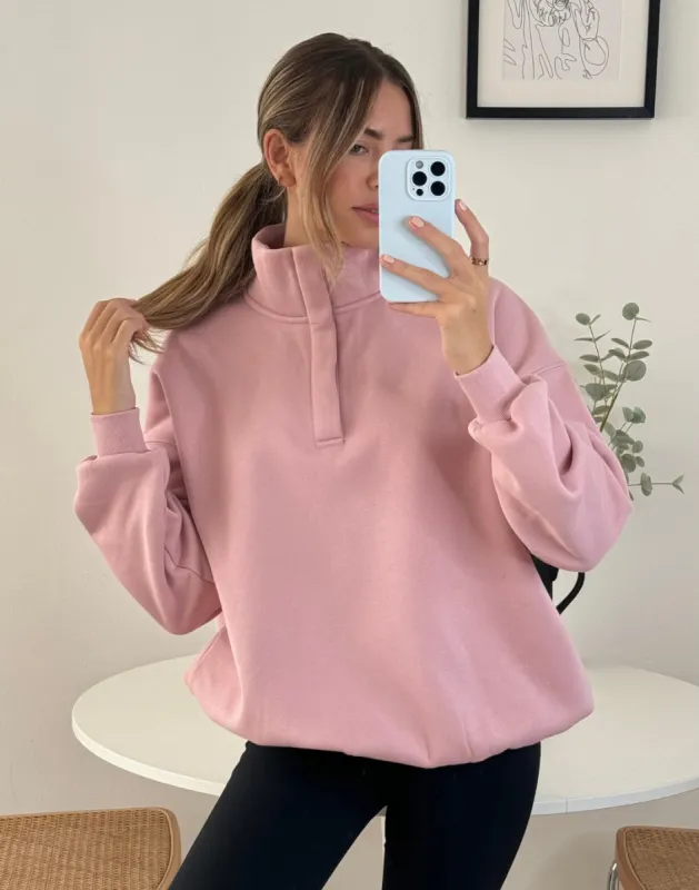 Snap Collar Sierra Sweatshirt in Dusty Pink sold by Gym+Coffee