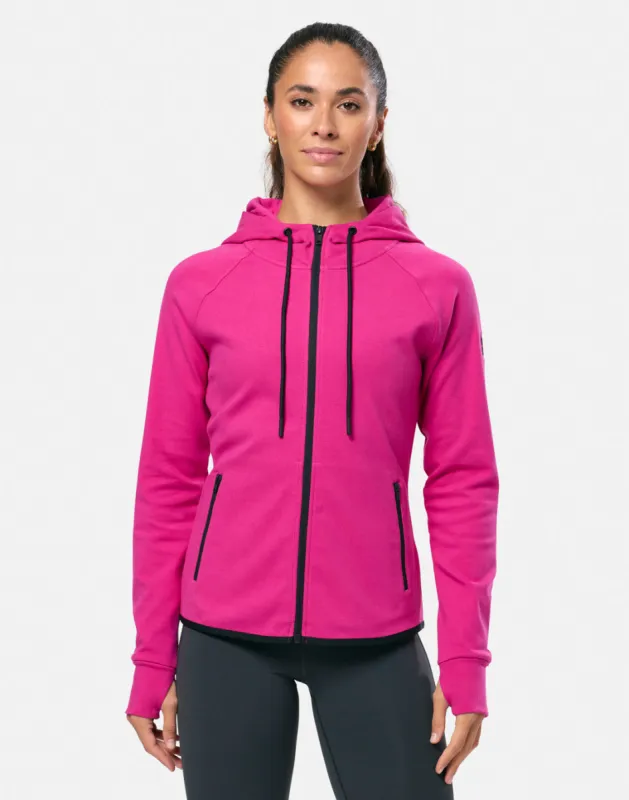 Chill Patch Zip Hoodie in Electric Berry sold by Gym+Coffee