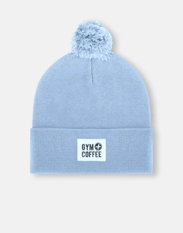 Knit Bobble Beanie in Sky Blue sold by Gym+Coffee