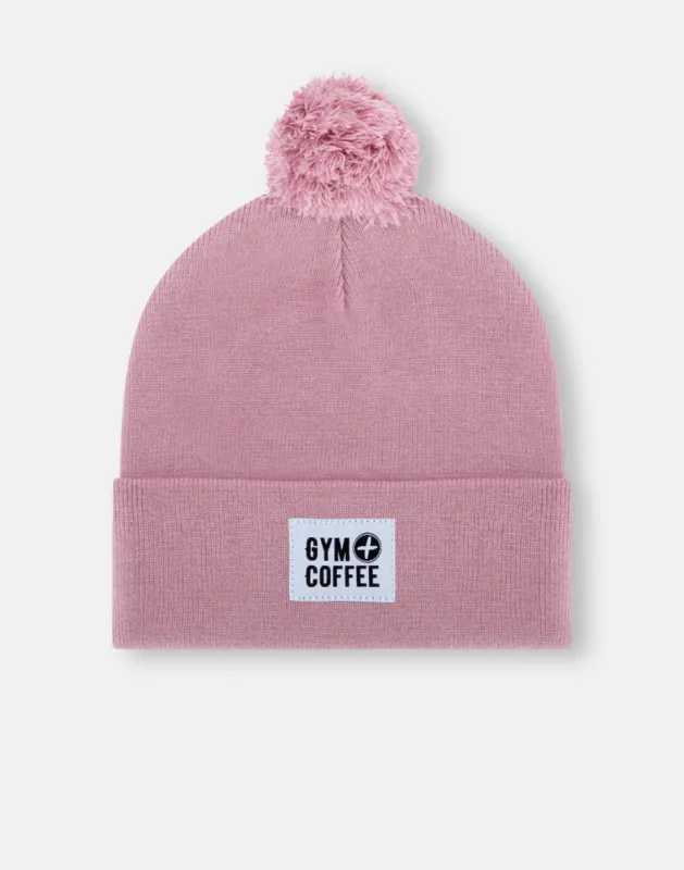 Knit Bobble Beanie in Dusty Pink sold by Gym+Coffee