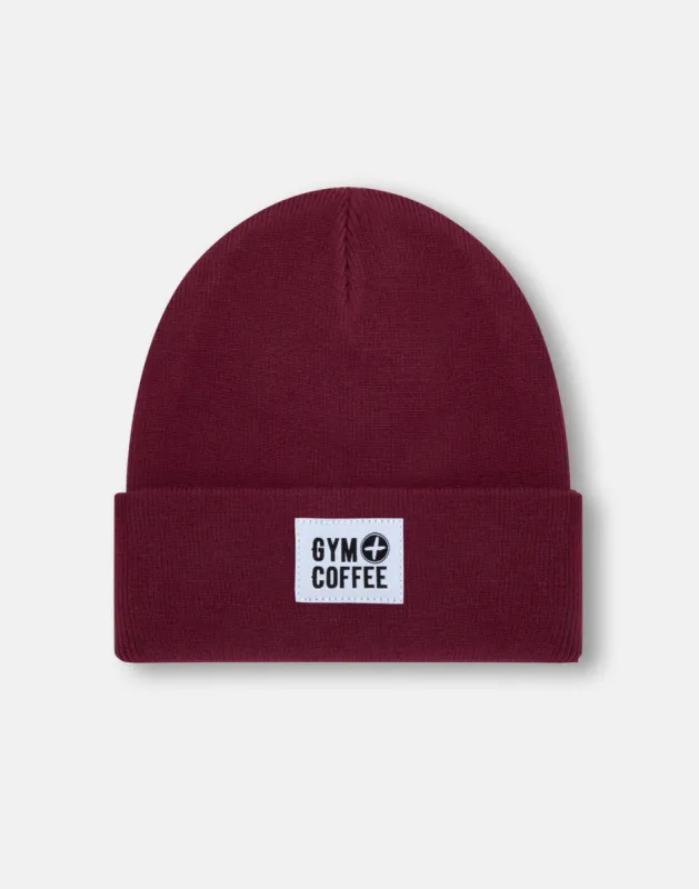Knit Beanie in Maroon sold by Gym+Coffee