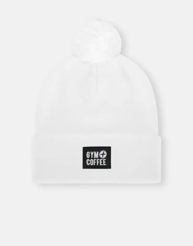 Knit Bobble Beanie in White sold by Gym+Coffee