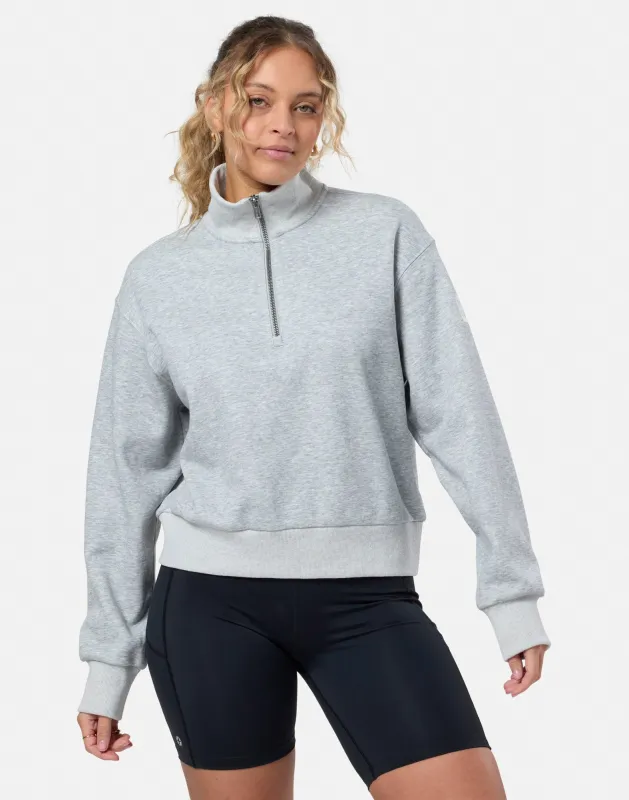 Ribbed Quarter Zip in Grey Melange sold by Gym+Coffee