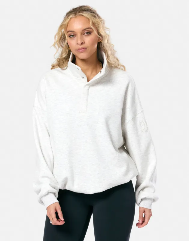 Snap Collar Sierra Sweatshirt in White Marl sold by Gym+Coffee