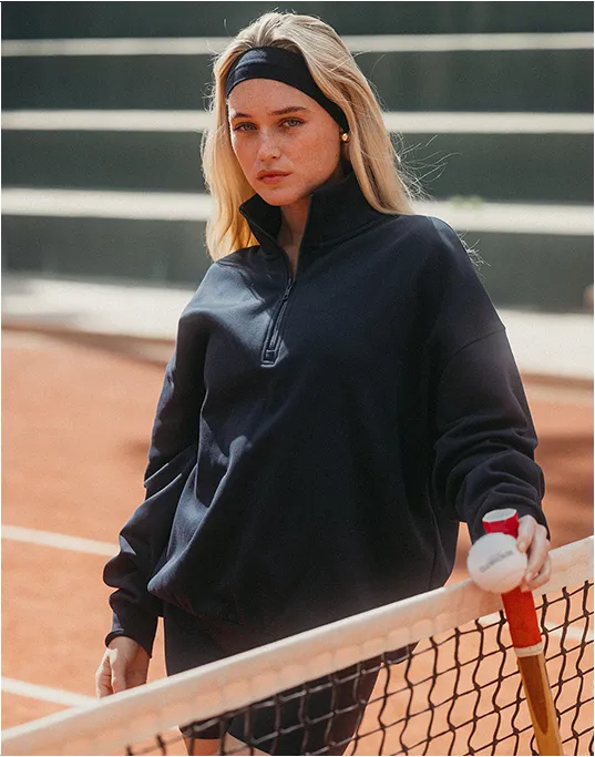 Clubhouse Funnel Neck Zip in Twilight Navy sold by Gym+Coffee