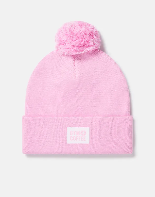 Knit Bobble Beanie in Cotton Candy sold by Gym+Coffee