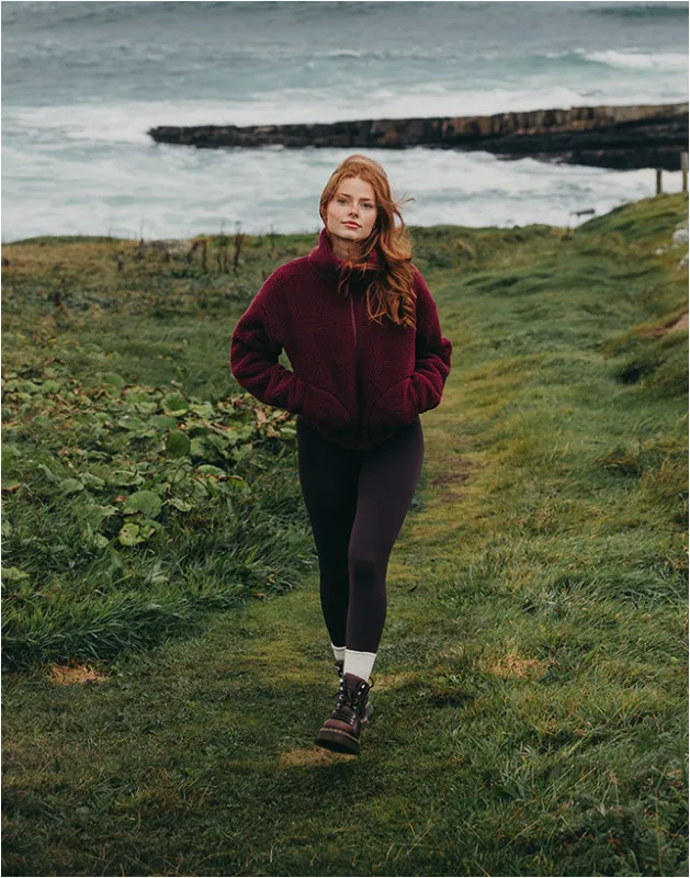 Industry Fleece High Collar Jacket in Cherry Crush sold by Gym+Coffee