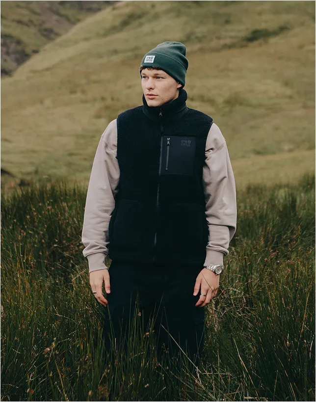 Industry Fleece Gilet in Black sold by Gym+Coffee