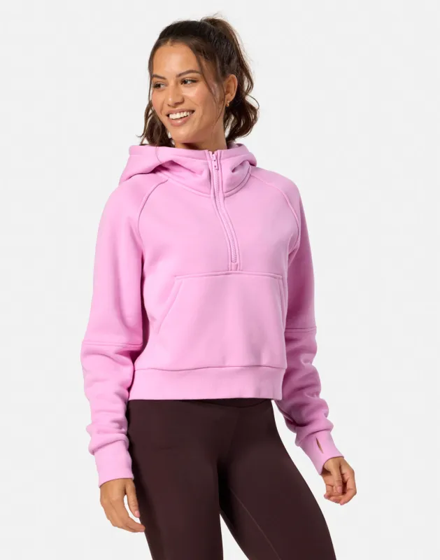 Sierra Crop Half Zip Hoodie in Cotton Candy sold by Gym+Coffee