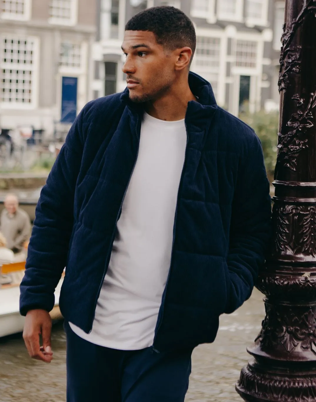 Cord Puffer Jacket in Twilight Navy sold by Gym+Coffee