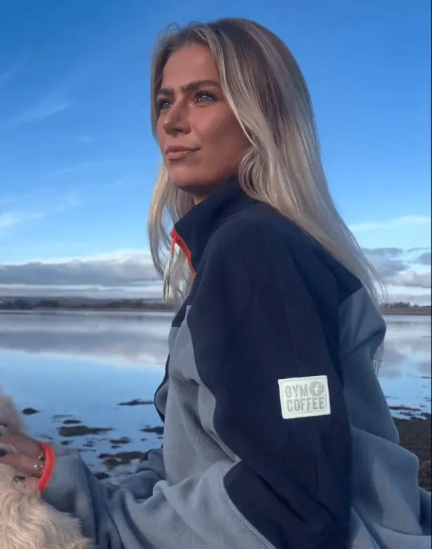 Half Zip Polar Fleece in Stone Blue sold by Gym+Coffee