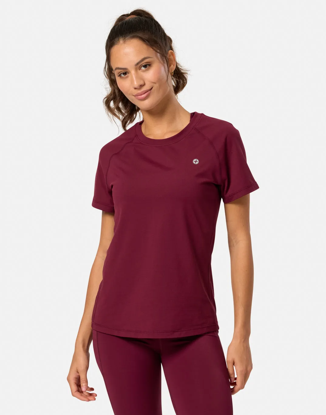 Relentless Tee in Cherry Crush sold by Gym+Coffee