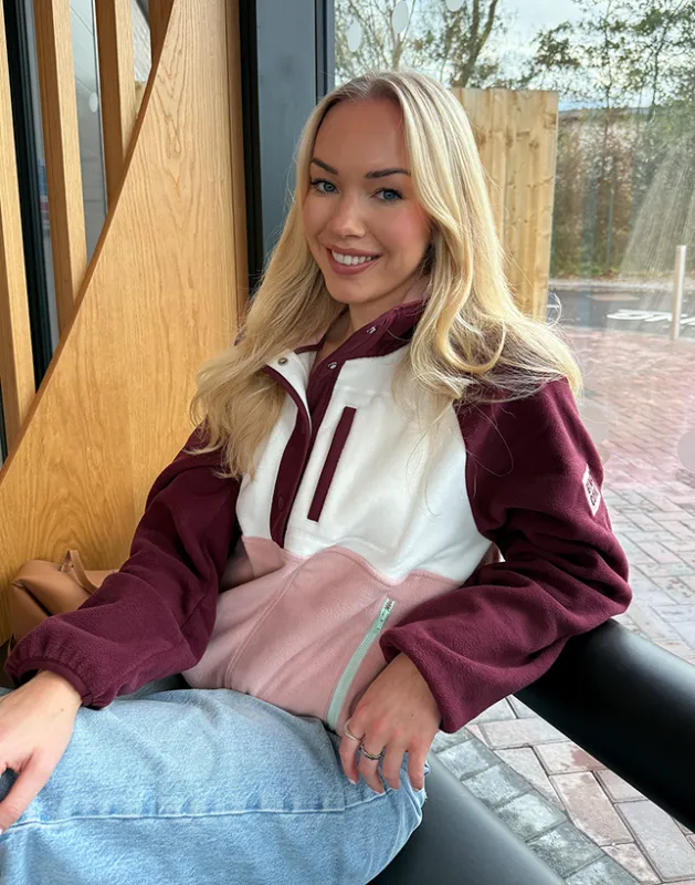 Snap Polar Fleece in Cherry Crush sold by Gym+Coffee