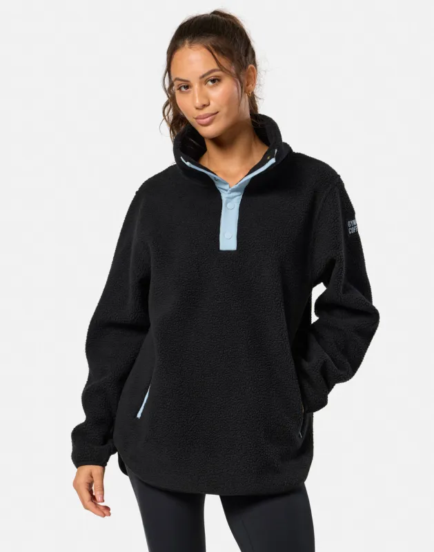 Horizon Longline Half Snap in Black sold by Gym+Coffee