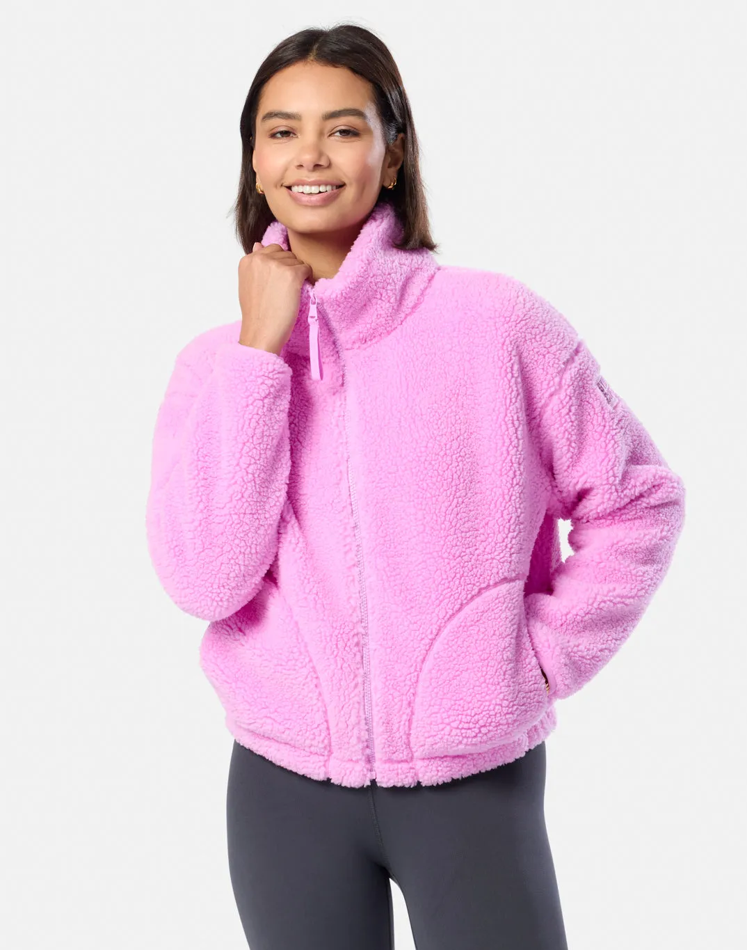 Industry Fleece High Collar Jacket in Neon Pink sold by Gym+Coffee product image thumbnail 3