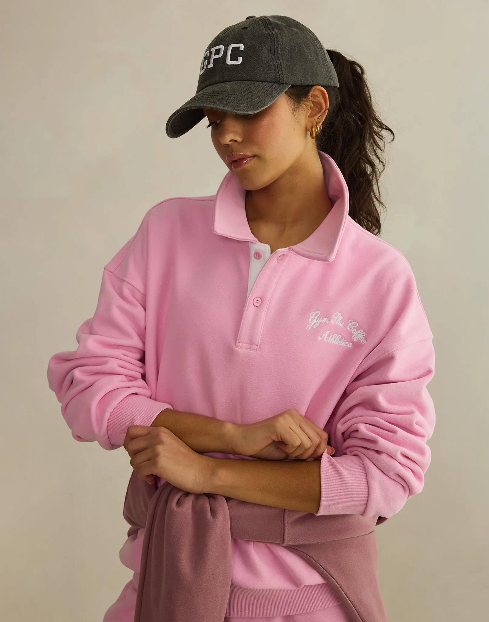 Daily Collared Sweatshirt in Pink Blossom sold by Gym+Coffee