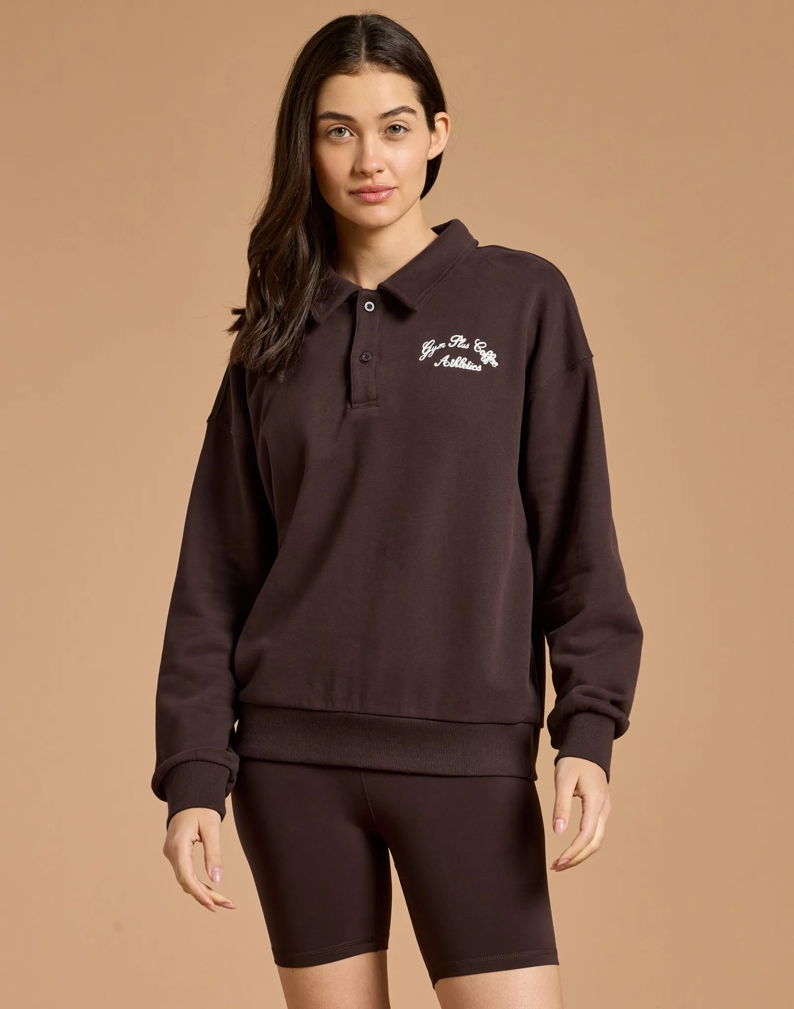 Daily Collared Sweatshirt in Mocha Bean sold by Gym+Coffee