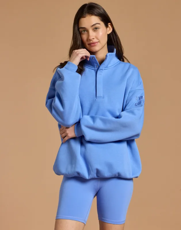 Snap Collar Sierra Sweatshirt in Periwinkle Blue made by Gym+Coffee