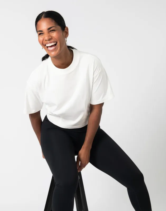 Dart Crop Tee in Ivory White sold by Gym+Coffee