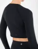 Aurora Long Sleeve Crop Tee in Black sold by Gym+Coffee