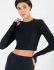 Aurora Long Sleeve Crop Tee in Black sold by Gym+Coffee