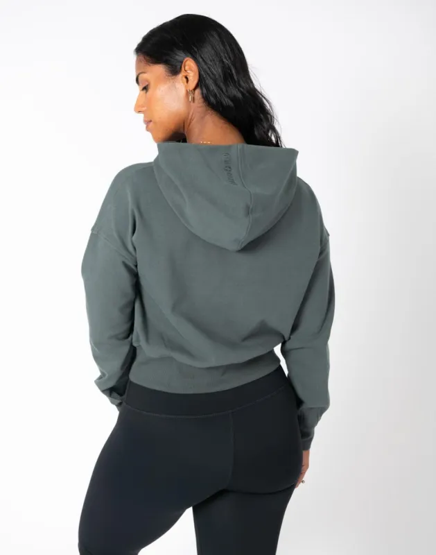 Dart Crop Hoodie in Green Smoke sold by Gym+Coffee