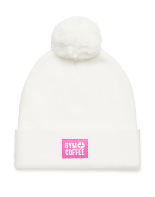 Knit Bobble Beanie in Soft White sold by Gym+Coffee