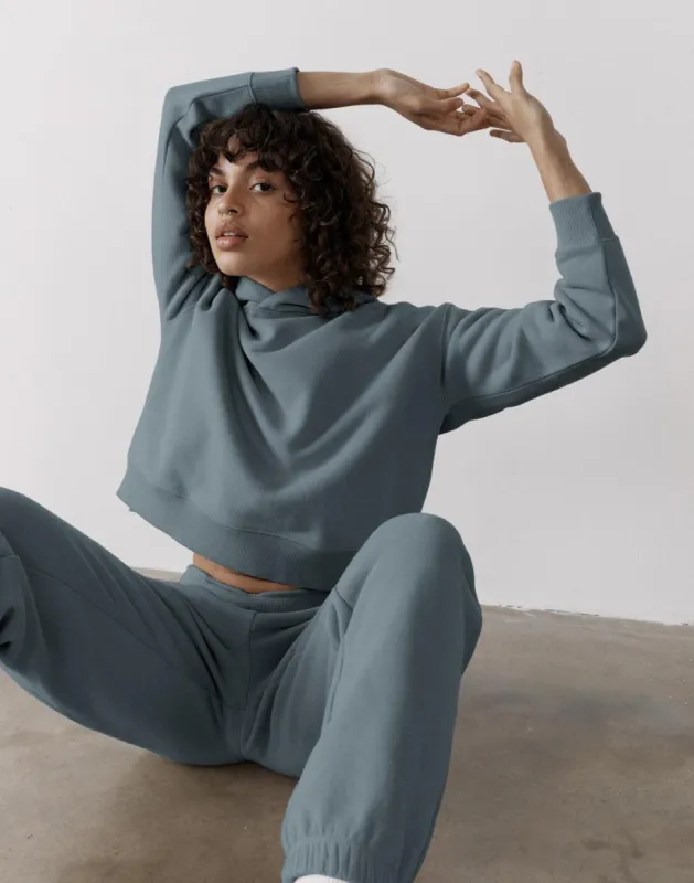 The Womens Pullover Crop Hoodie in Slate Grey sold by Gym+Coffee