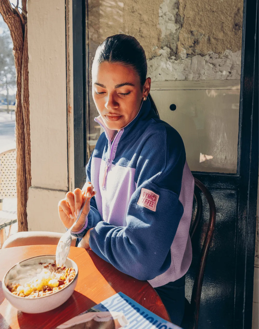 Half Zip Crop Polar Fleece in Lilac sold by Gym+Coffee