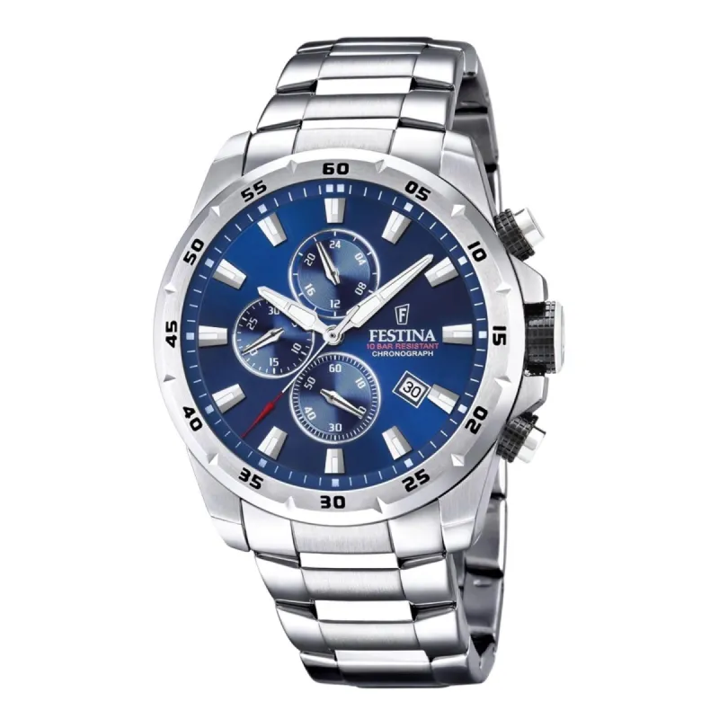 Festina F20463/2 Men's Chronograph Blue Dial Silver Tone Bracelet Wristwatch sold by H.S. Johnson