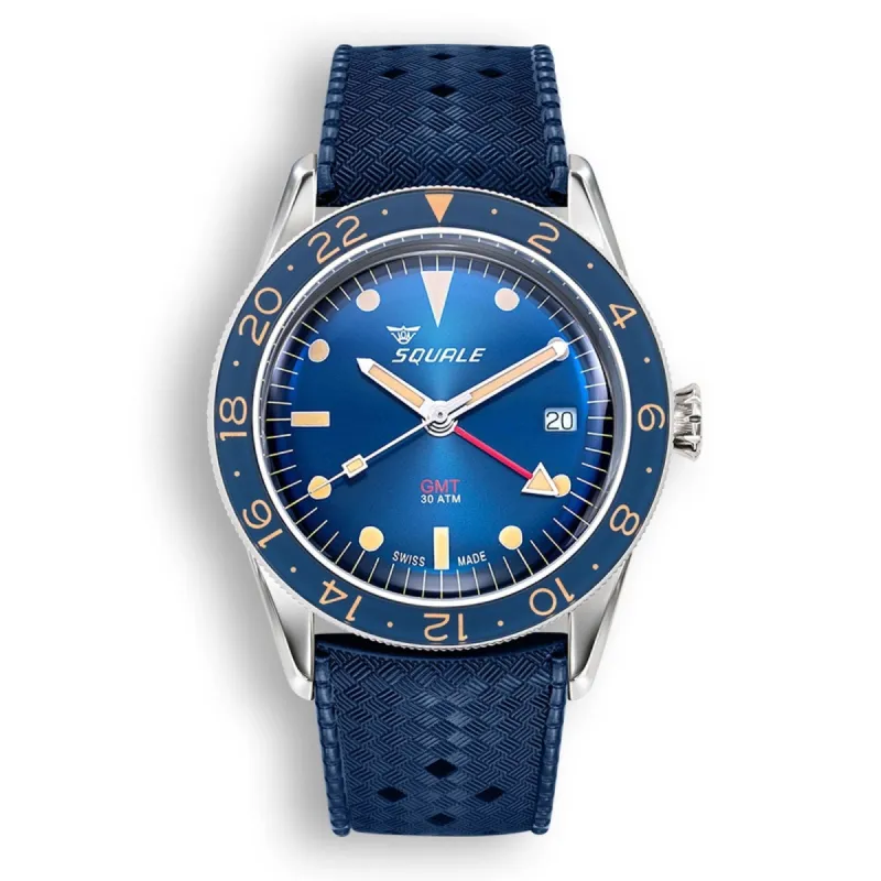 Squale SUB39GMTB.HTB GMT Blue Dial Automatic Rubber Strap Wristwatch made by H.S. Johnson
