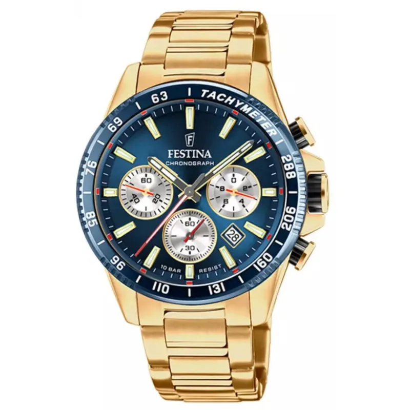 Festina F20634/2 Men's Blue Dial Gold Tone Case Chronograph Wristwatch sold by H.S. Johnson