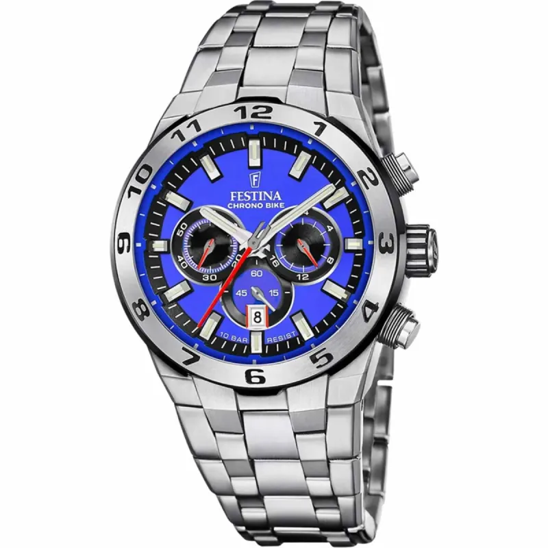 Festina F20670/3 Men's Blue Chrono Bike Steel Bracelet Wristwatch sold by H.S. Johnson