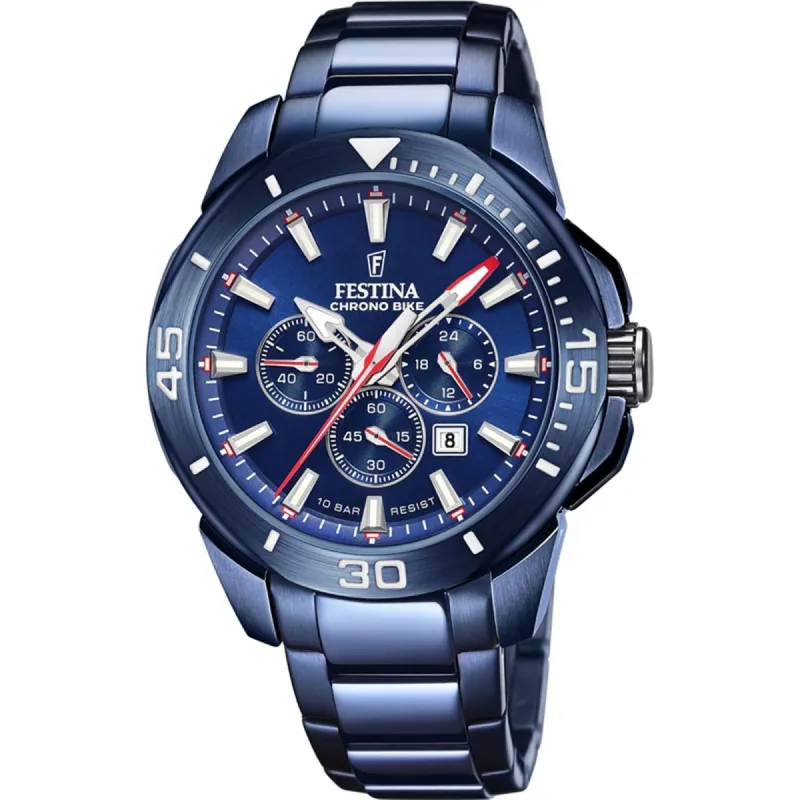 Festina F20643/1 Men's Blue Chrono Bike Steel Bracelet Wristwatch sold by H.S. Johnson