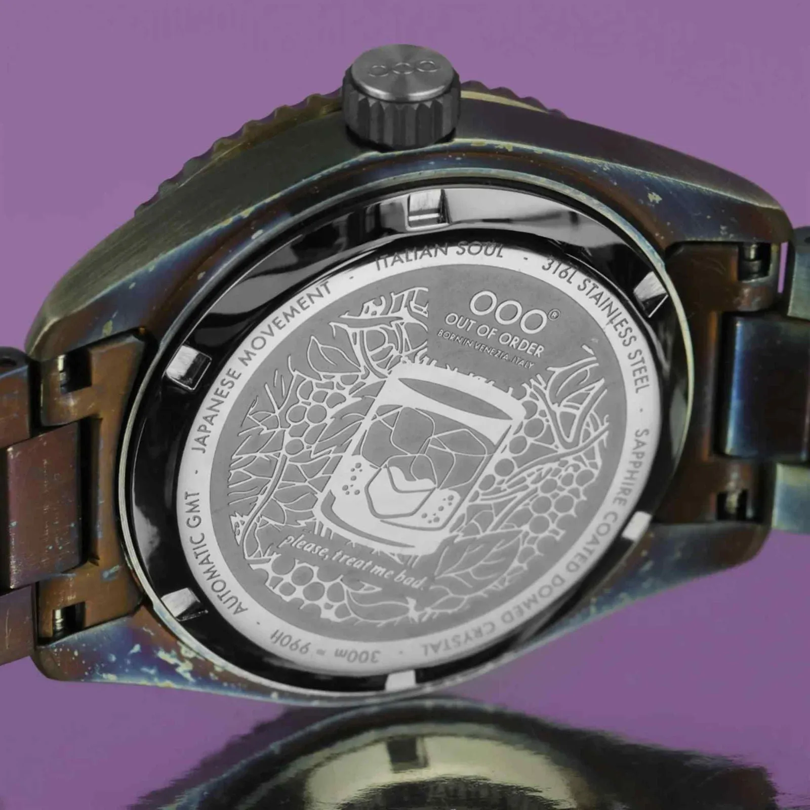 Out Of Order 001-25.LA.BAND Men's Dark Violet Auto Ultra Distressed GMT Watch sold by H.S. Johnson product image thumbnail 5