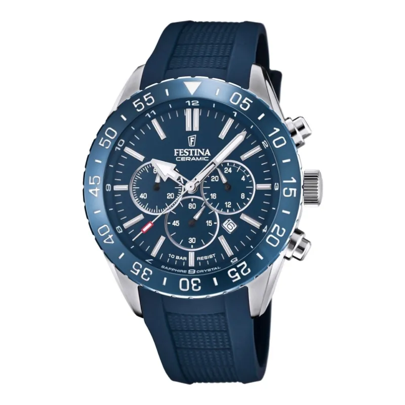 Festina F20515/1 Men's Chronograph Blue Dial And Rubber Strap Watch sold by H.S. Johnson