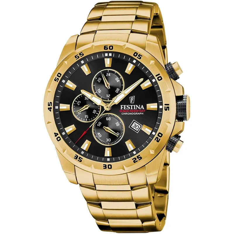 Festina F20541/4 Men's Chronograph Gold Tone Steel Bracelet Watch sold by H.S. Johnson