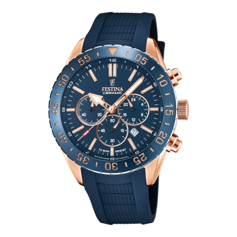 Festina F20516/1 Men's Chronograph Blue Rubber Strap Wristwatch sold by H.S. Johnson