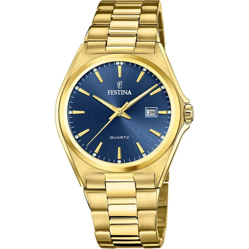 Festina F20555/4 Men's Blue Dial Gold Tone Bracelet Wristwatch sold by H.S. Johnson