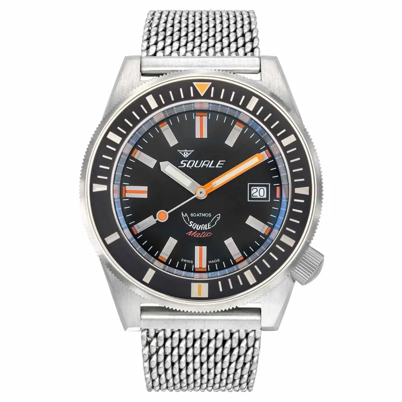 Squale MATICXSG.ME22 600M Satin Black Mesh Wristwatch made by H.S. Johnson