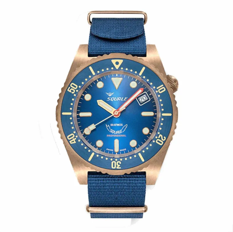 Squale 1521BRONBL.NB20 Bronze Blue Nylon Strap Watch made by H.S. Johnson