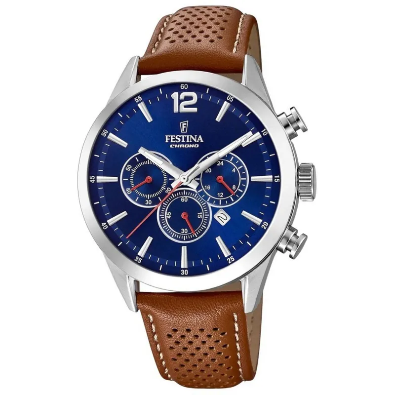 Festina F20542/3 Men's Chronograph Brown Leather Strap Wristwatch sold by H.S. Johnson
