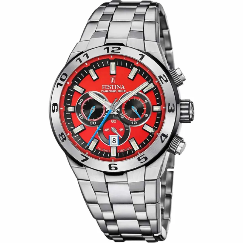 Festina F20670/5 Men's Red Chrono Bike Steel Bracelet Wristwatch sold by H.S. Johnson