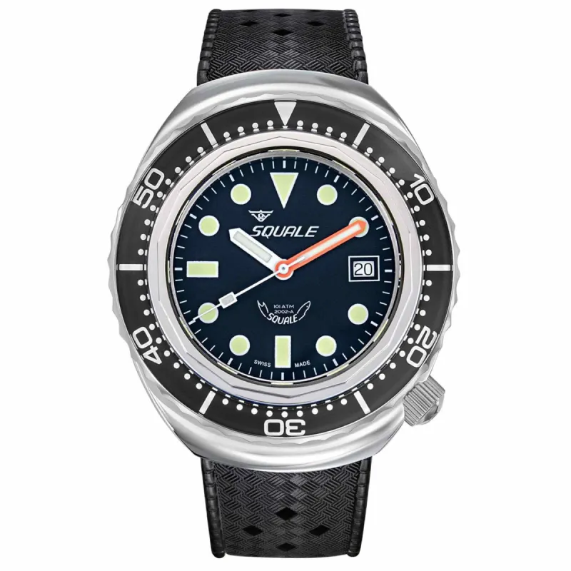Squale 2002.SS.BK.BK.HT Black Rubber Strap Wristwatch sold by H.S. Johnson