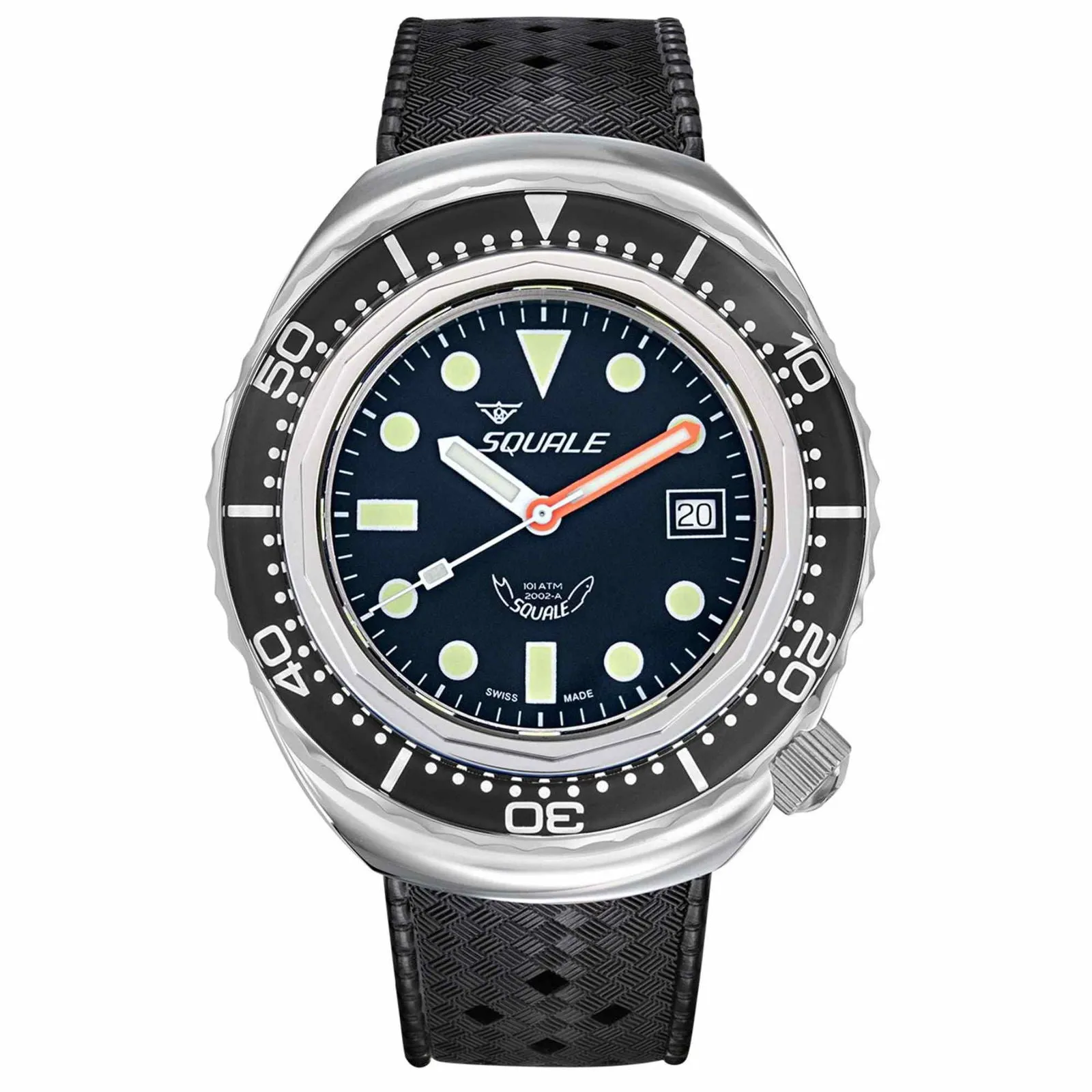 Squale 2002.SS.BK.BK.HT Black Rubber Strap Wristwatch sold by H.S. Johnson