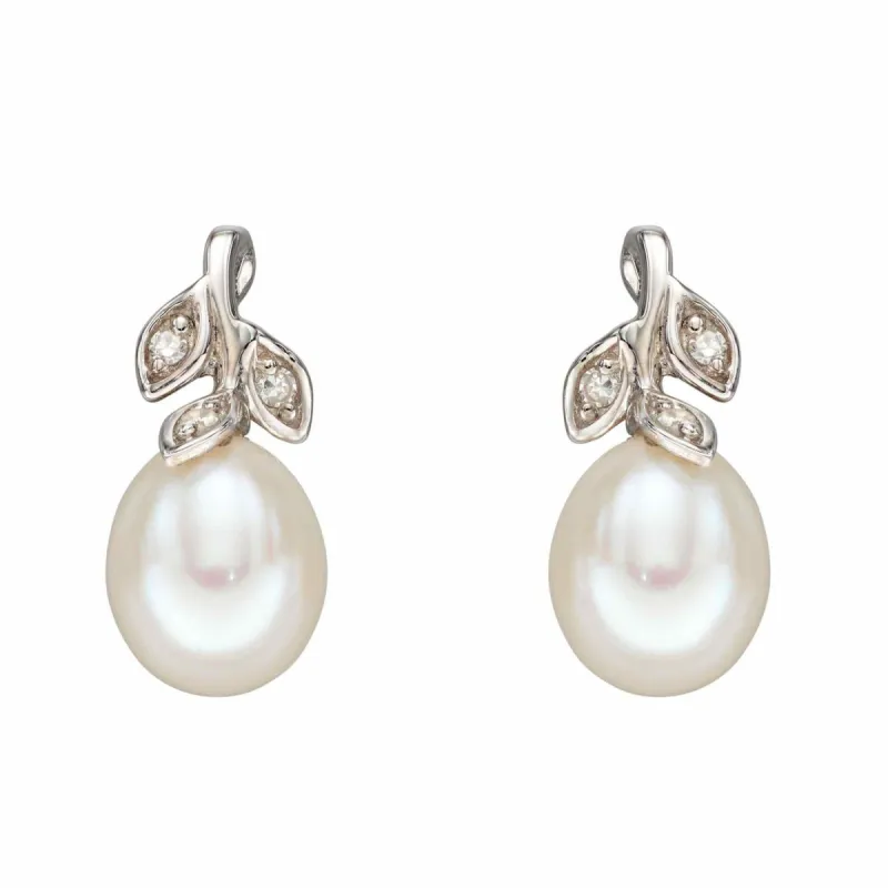 Elements Gold GE2342W Pearl and Diamond Vine Earrings sold by H.S. Johnson