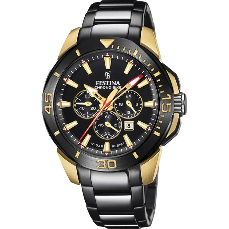 Festina F20644/1 Men's Chrono Bike Black Steel Bracelet Wristwatch sold by H.S. Johnson