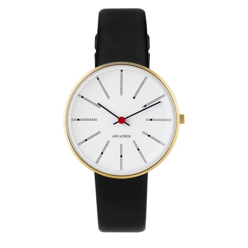 Arne Jacobsen 53107-1601G Bankers White Dial Black Leather Strap Wristwatch made by Arne Jacobsen